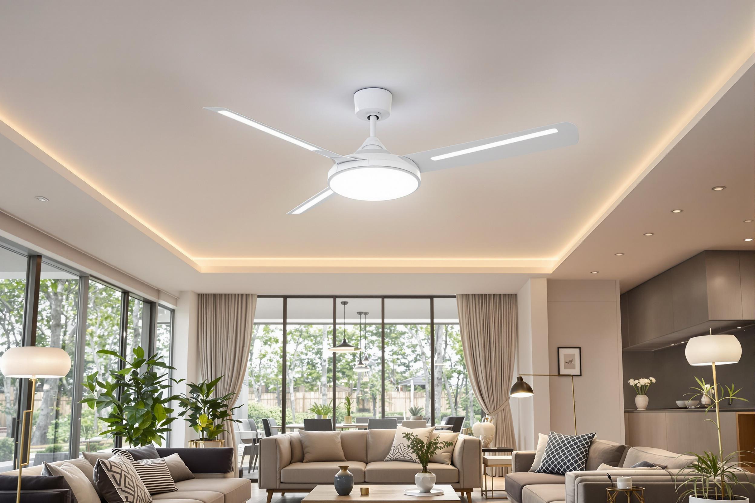 Pièce de vie moderne avec ventilateur contemporain