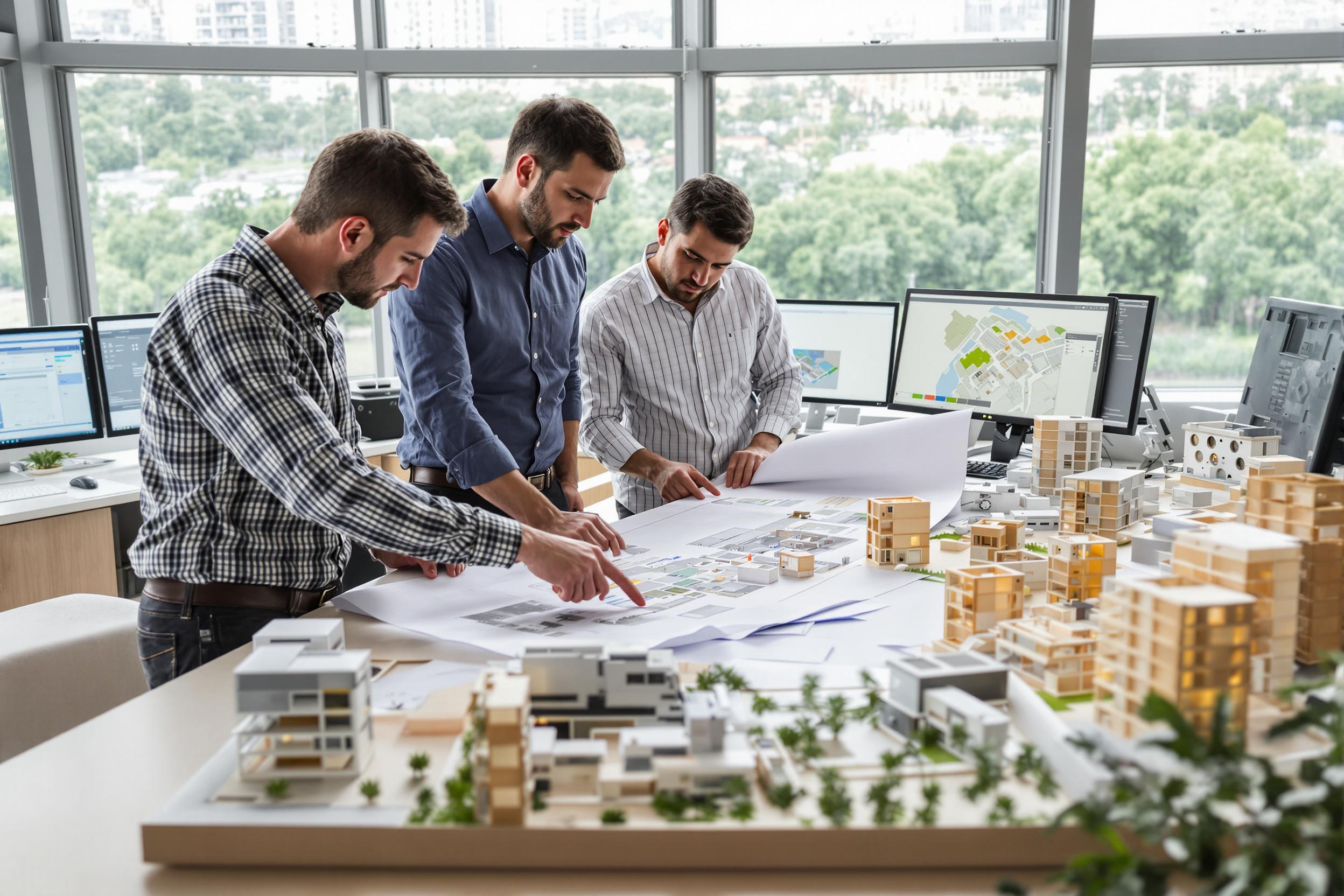 Ingénieurs discutant des plans de construction durable