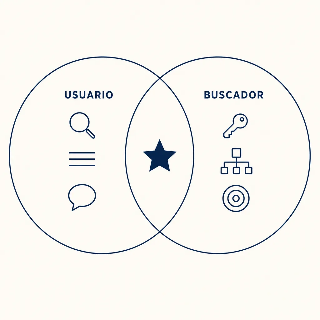 Diagramme de Venn : le cercle de l'utilisateur et celui du moteur de recherche se recoupent au centre.