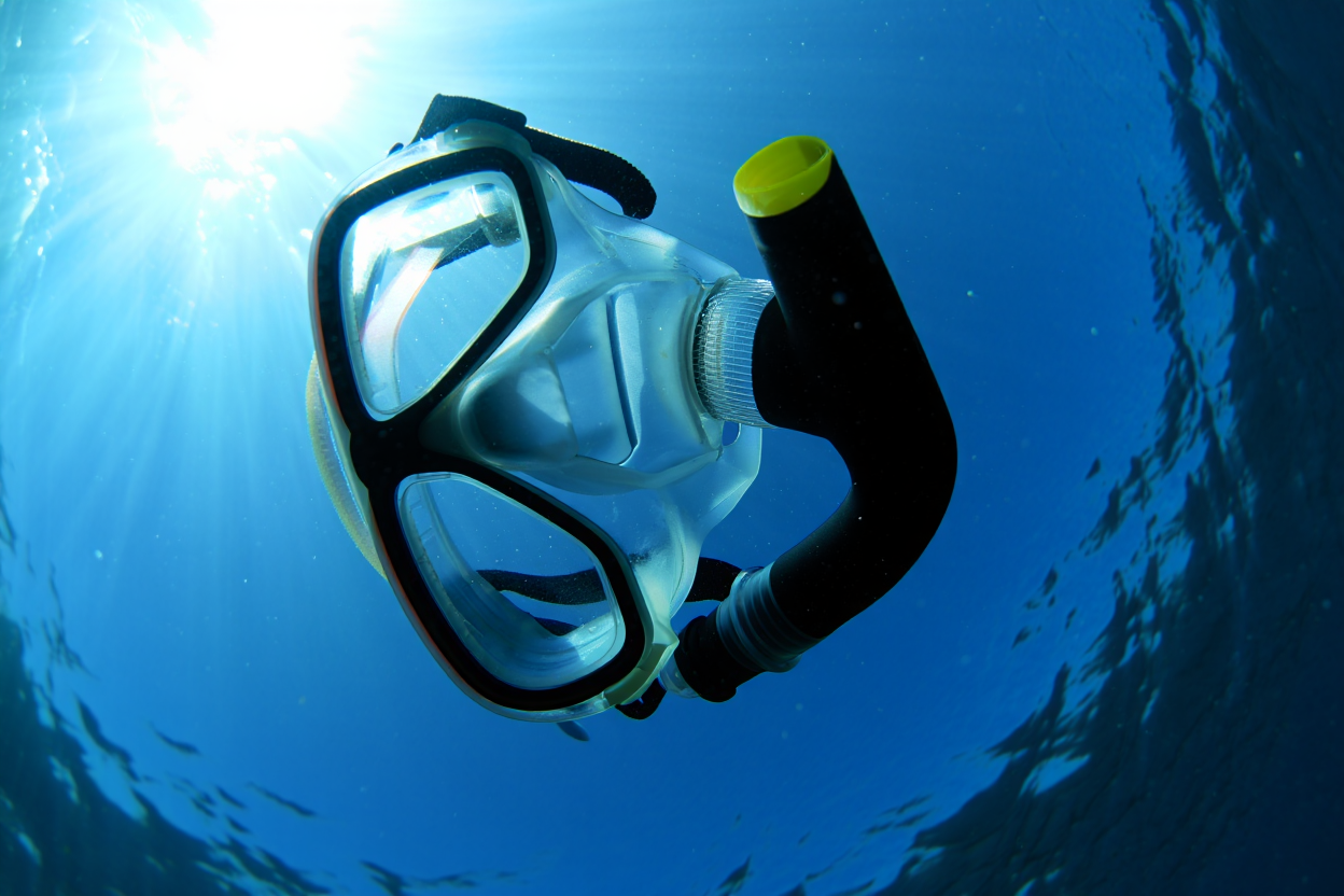 Boccaglio snorkel posizionato correttamente sulla maschera subacquea
