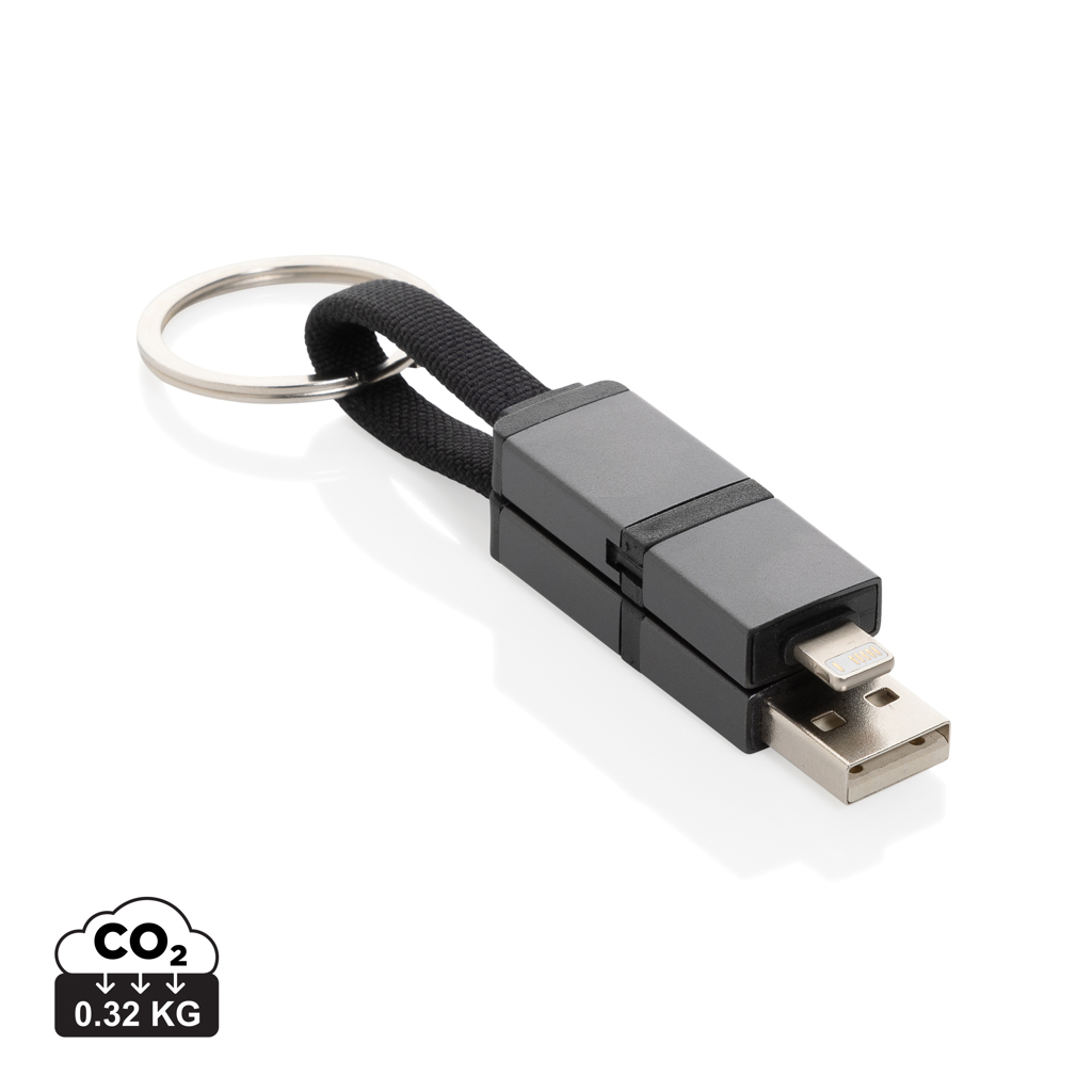 Clé USB adaptateur micro-USB vers USB-A avec cordon et anneau, petit accessoire utile pour batterie externe marquage entreprise.