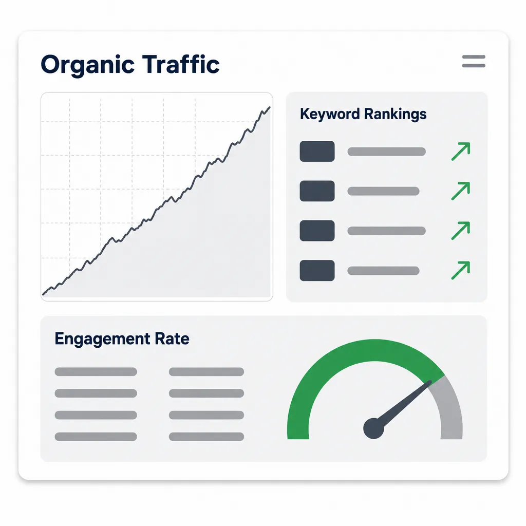 Dashboard illustrating essential KPIs such as organic traffic and engagement, with clear, detailed charts.
