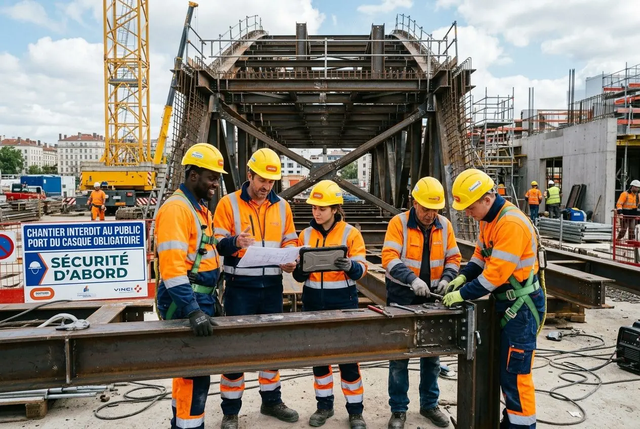 Travailleurs détachés sur chantier de construction