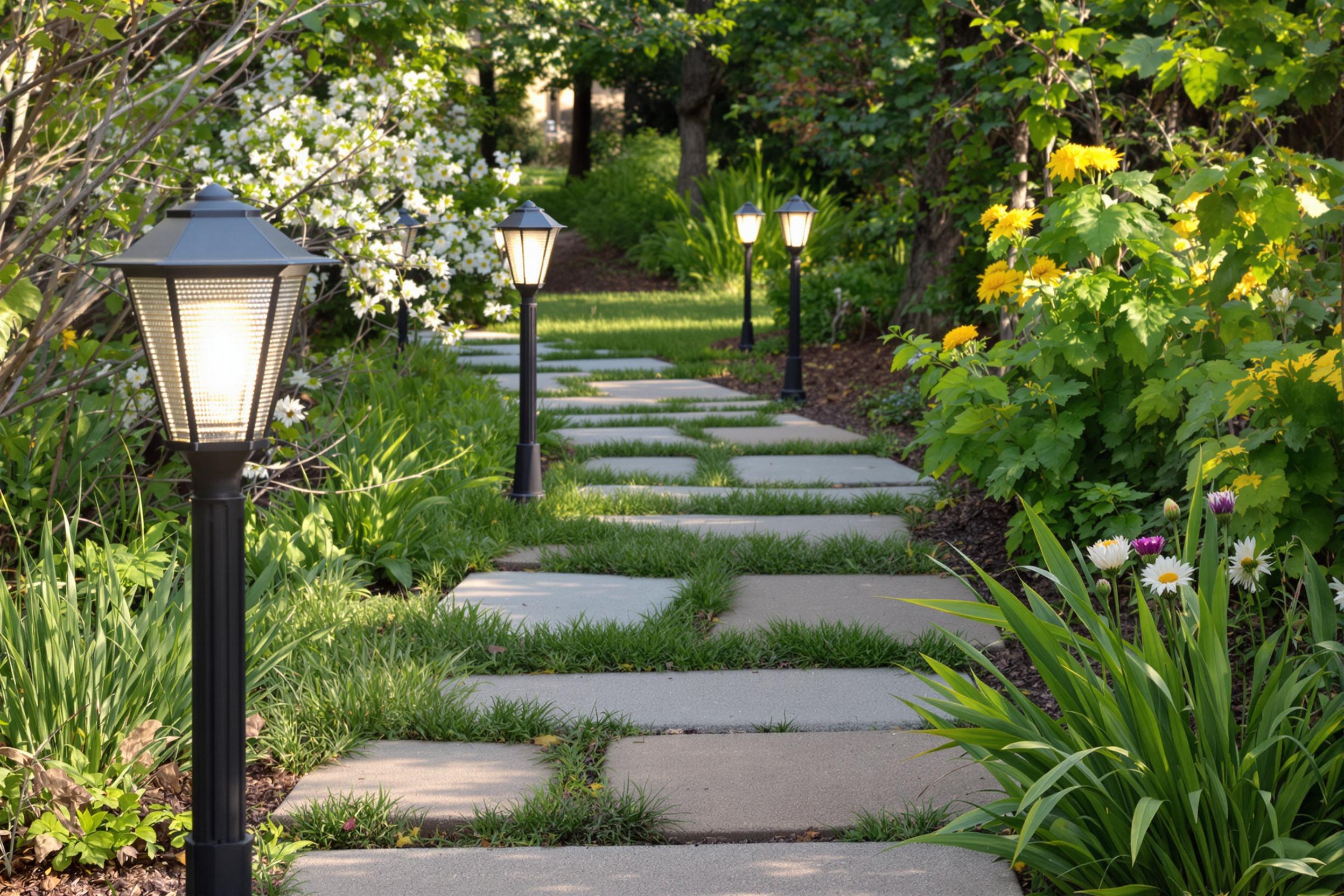 Allée de jardin éclairée