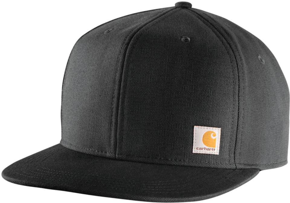 Casquette noire style casquette homme en coton, logo Carhartt, visière plate, look urbain.