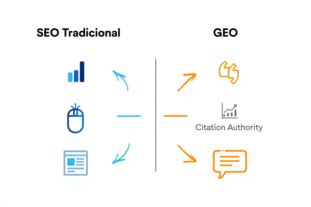Diagrama comparativo de SEO y GEO